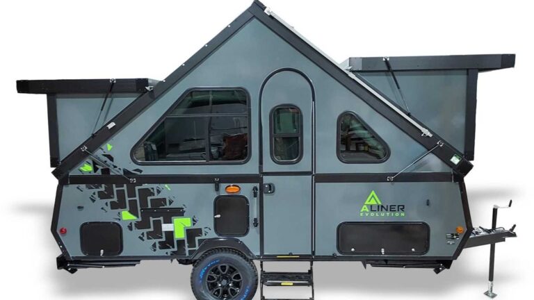 Aliner Evolution Is An A-Frame CampIng Trailer With A Shower Inside